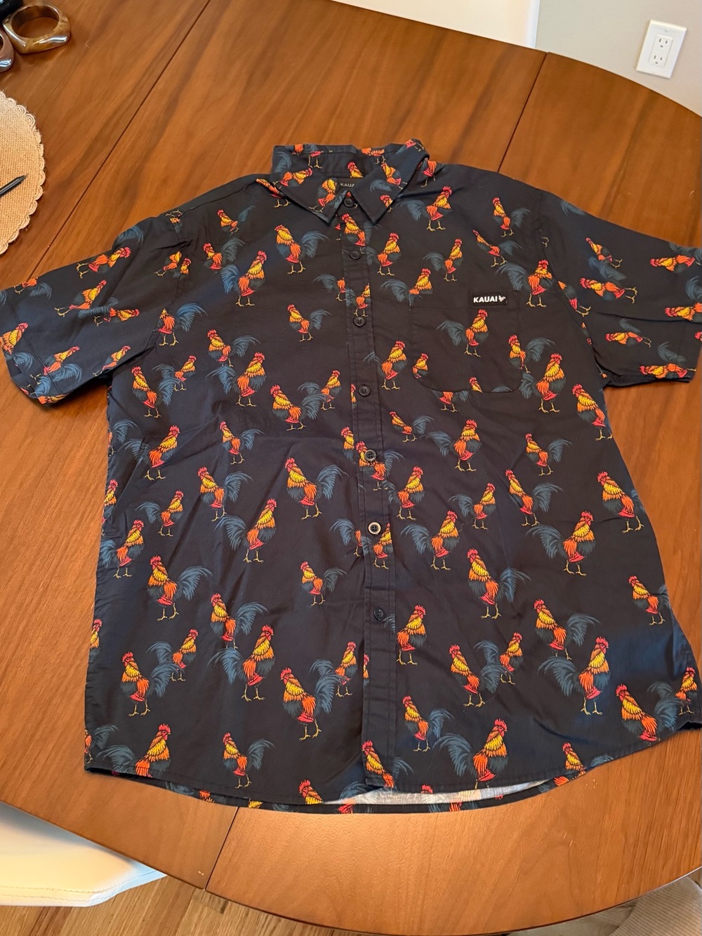 KAUAI Black Button-Up Rooster Print Shirt